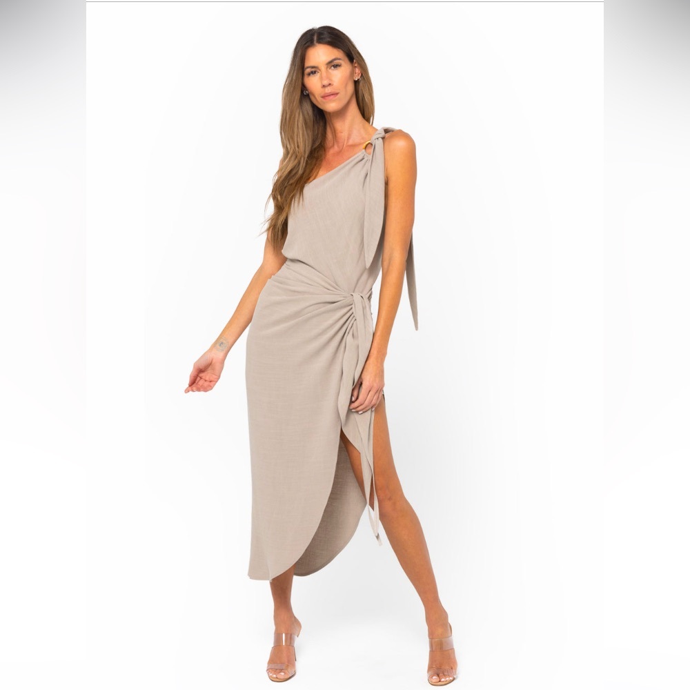 Elegant Tan One-Shoulder Swim Coverup